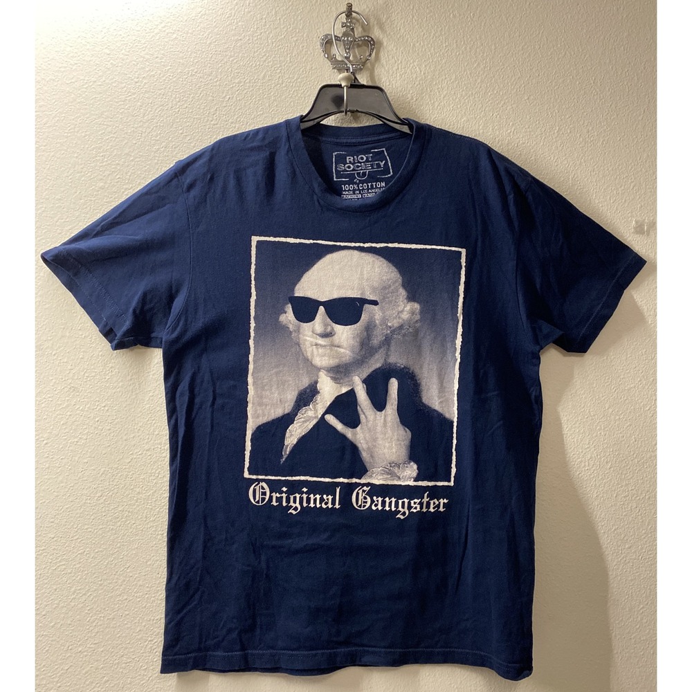 Riot Society "Original Gangster" Tee Sz Slim M  Blue Political Minimal Pre-Owned